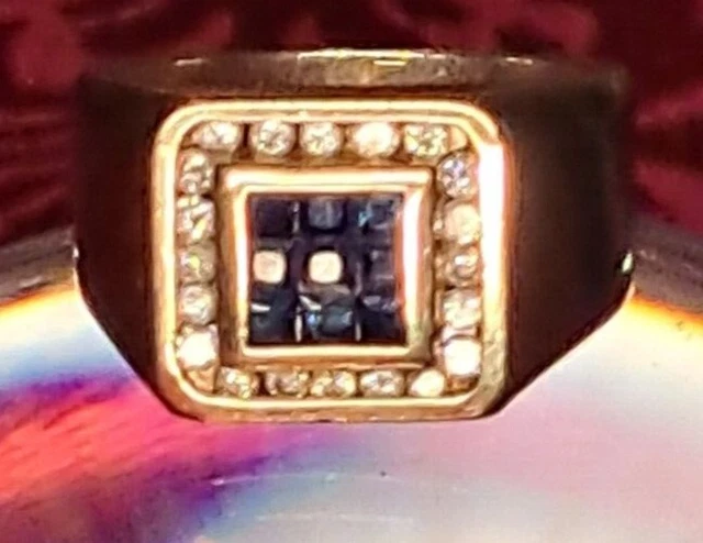 2.20 TCW Square Sapphires & Round Diamonds Men's Ring In 14k Yellow Gold Size 12 2.20 TCW Square Sapphires & Round Diamonds Men's Ring In 14k Yellow Gold Size 12