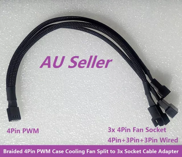 1 To 3 Ways Braided 4Pin PWM Case Cooling Fan Split Cable Extension Cord 25cm