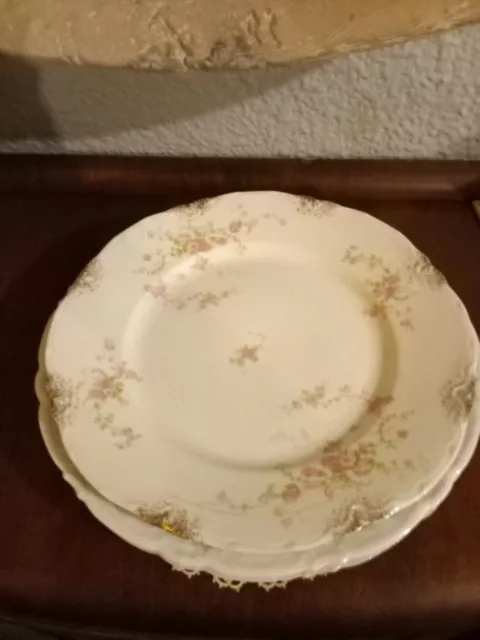 set of two Warwick bridal rose 8.75" lunch salad plate gold antique porcelain