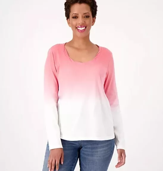 Candace Cameron Bure Top The Ocean Dipped Long Sleeve Tee Pink Posey L NEW