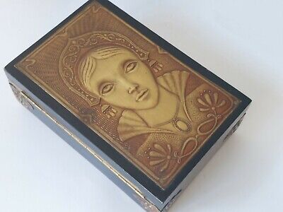 Vintage Soviet Wooden Jewelry Copper Clad Box "Olga"/ Decorative Lady box