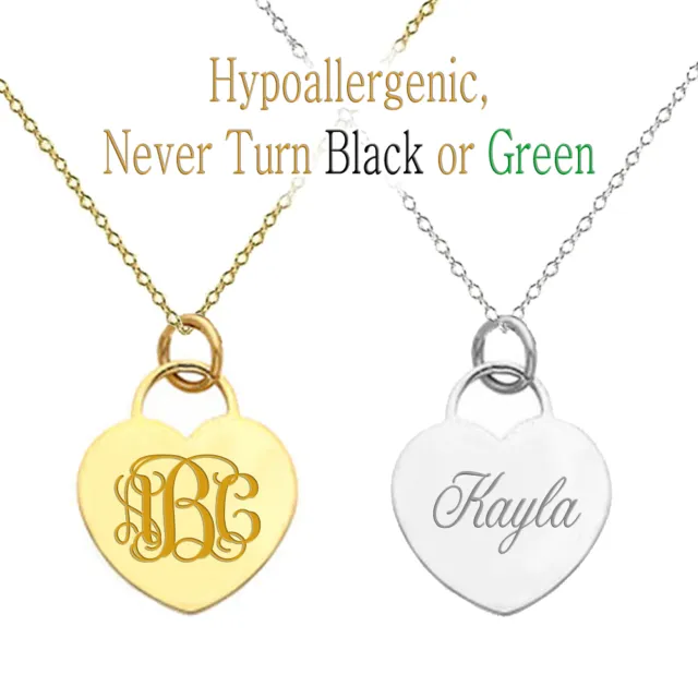 Personalized Monogram Initial Name Heart Pendant Necklace Custom Engraved