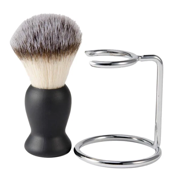 Pennello Da Barba Da Uomo Con Manico In Plastica Nera E Set Di Supporto Per