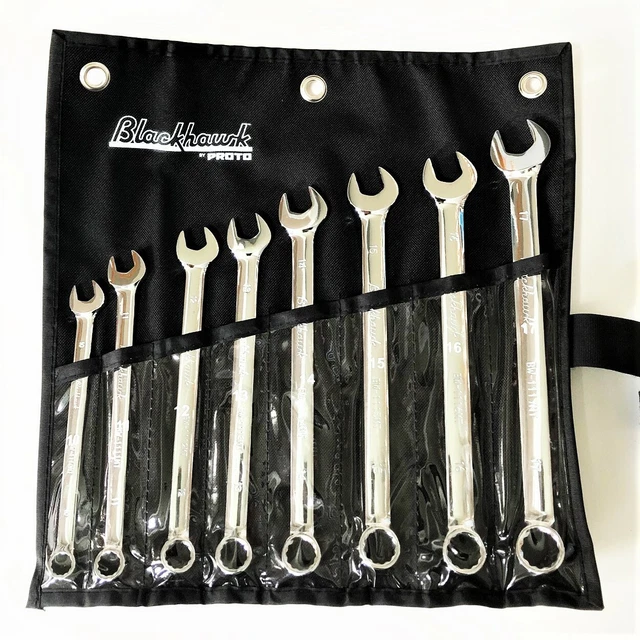 8PC BLACKHAWK PROTO Long Pattern Combination Wrench Set 12Pt. METRIC