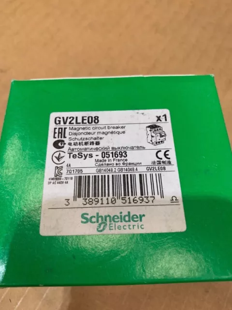 1 x Disjoncteur de protection moteur Schneider Electric, 3 pôles, 690 V GV2ME08