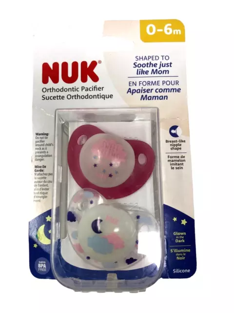 NUK Orthodontic Pacifiers Girl’s Glow-in-the-Dark 0-6 Months 2 Pack