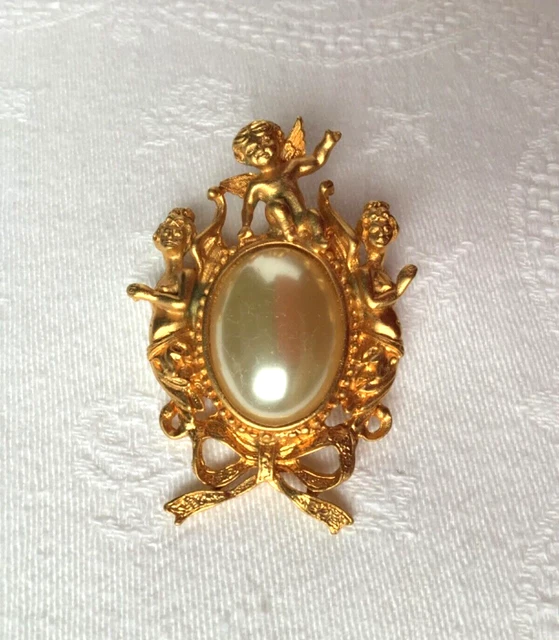 Broche Vintage Cœur Noeud En Métal Doré Signée Auriège Paris - Occasion En Bon état