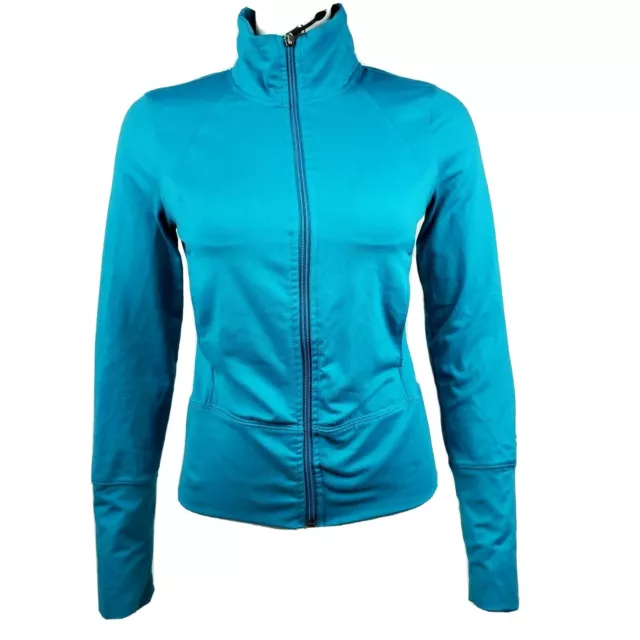 CHAMPION Solid All Teal Blue Long Sleeve Zip Up Jacket Womens Size XS