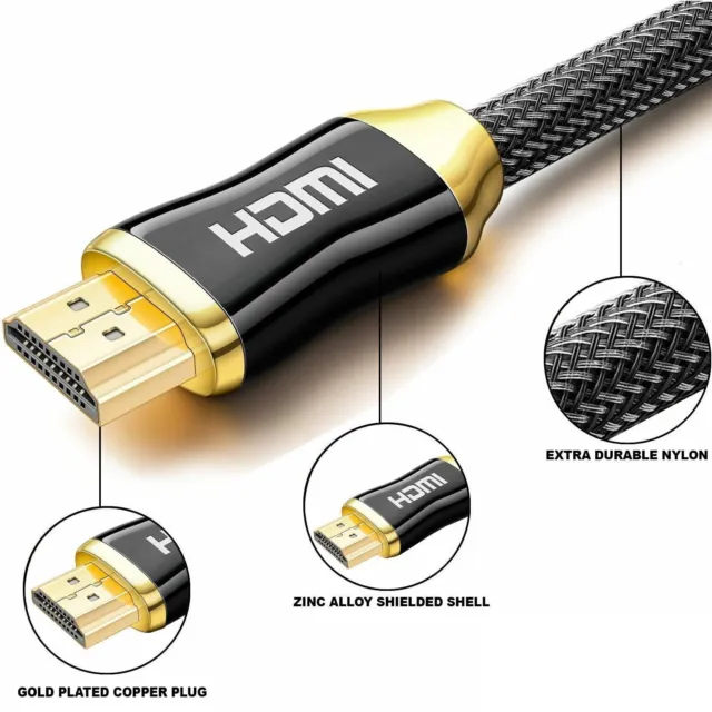 Premium Gold Plated HDMI Cable V2.0 3D 4K Ultra HD High Speed 30AWG Braided 3