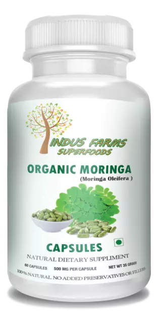 Organic Moringa Capsules Dietary Supplement Vitamins Herbal 60 Vegetarian caps