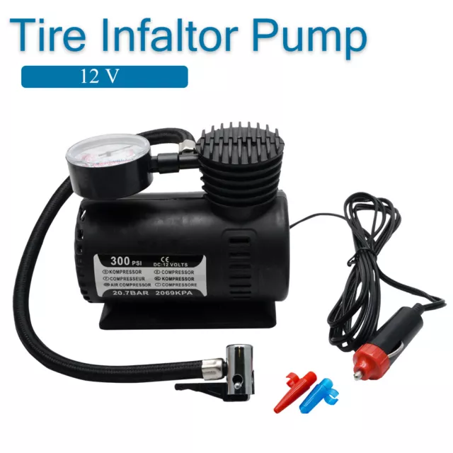 12V Car Electric Mini Compact Compressor Pump Bike Tyre Air Inflator 300 psi