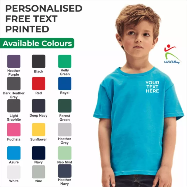 Personalised Custom Printed Fruit of the Loom Kids Iconic T-Shirt Tee Shirt TOP