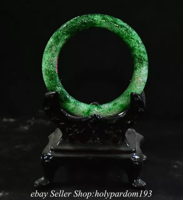 3.2" Old Chinese Natural Green Emerald Jade jadeite Carved Round Bracelet Bangle