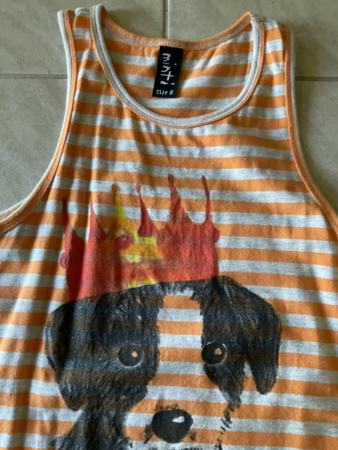 AS NEW Girls MINTI Striped Singlet Dress. Sz 8. Puppy, Crown. Orange, Grey. 2