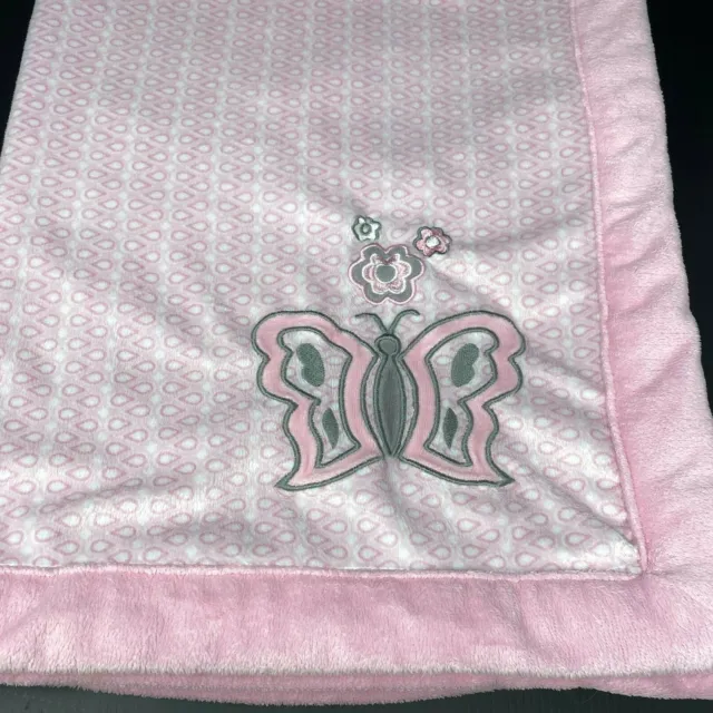 Just Born Pink Baby Blanket Butterfly Flowers White Dots Sherpa Lovey Security