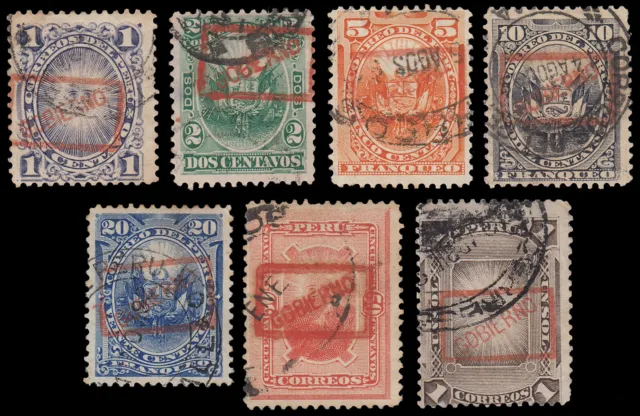 Peru 1/7 1889 Stamps Of 1884/86 With Surcharge Government IN Red Used