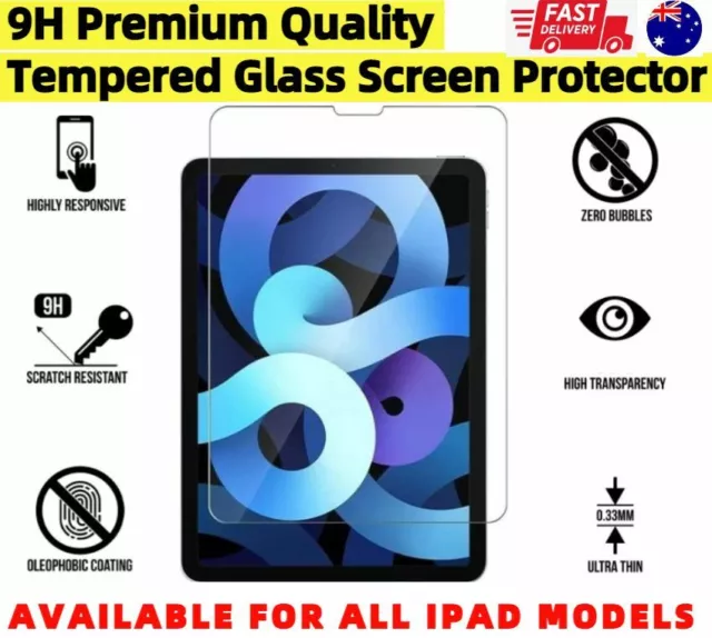 For Apple iPad Pro 11 12.9 Air 10.2 8th 7th Gen Tempered Glass Screen Protector