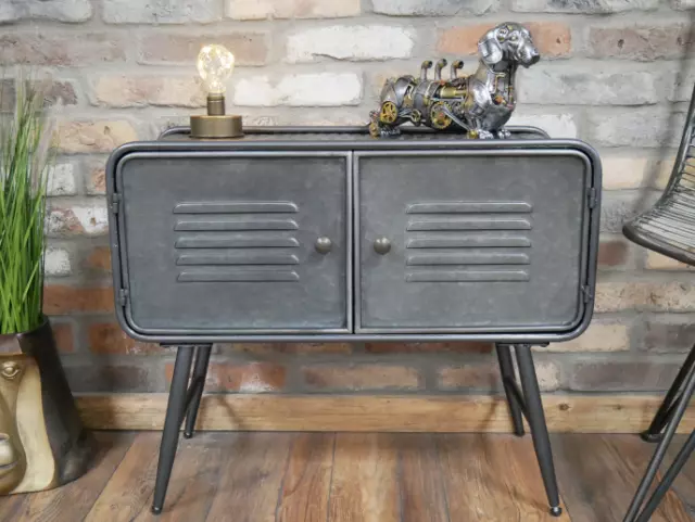 Industrial Metal Cabinet Storage Grey Sideboard 2 Doors Rustic Cupboard Unit