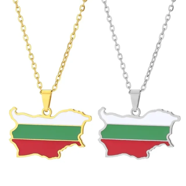 Dripping Oil People s Republic of Bulgaria Map Necklace Stainless Steel Pendant