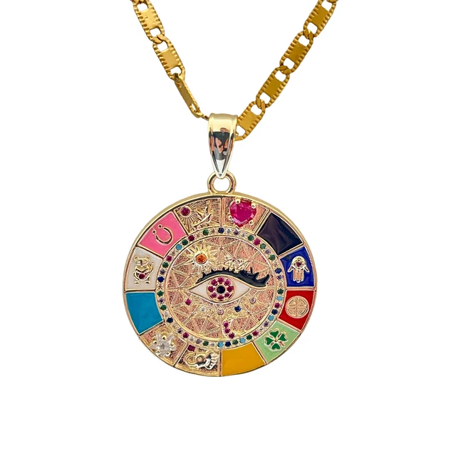 Lucky Pendant with Necklace 24K Gold Filled Stainless Steel Evil Eye Horseshoe