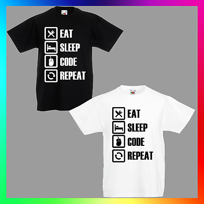 Eat Sleep Code Repeat TShirt T-Shirt Tee Kids Children Unisex Coding Camp Gamer