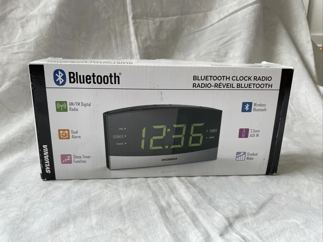 Sylvania Bluetooth Clock Radio 1.8" Green LED Digits AM/FM Dual Alarm SCR1989BT
