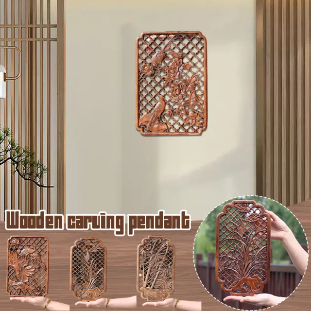 Chinese Classical Hollow Wood Carving Craft Camphor Wood Wall Hanging Background 2