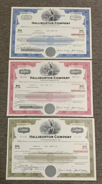 (Lot of 3) Halliburton Company Bond Certificate