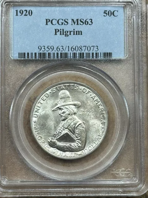 PILGRIM 1920 50C Silver Commemorative PCGS MS63 Blast White