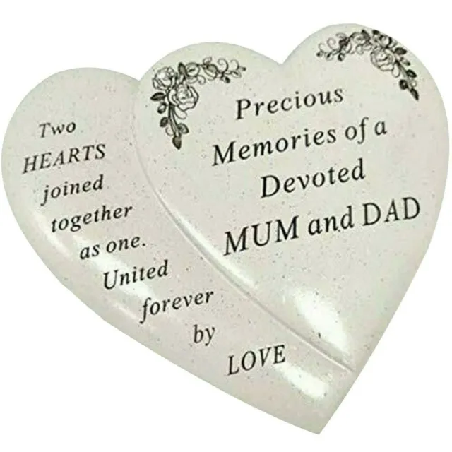 Mum & Dad Double Heart Shaped Flower Memorial Grave Garden Verse Plaque Tribute