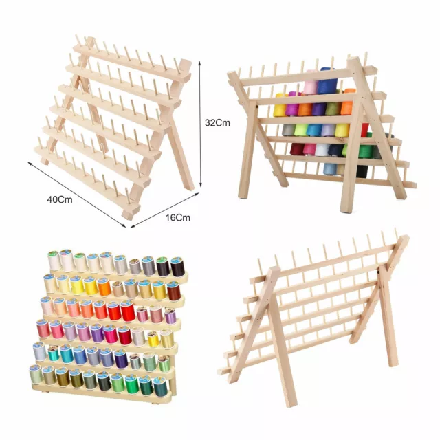 Wood Sewing Thread Stand 60 Spool Home Organizer Embroidery Holder Wall Mounted