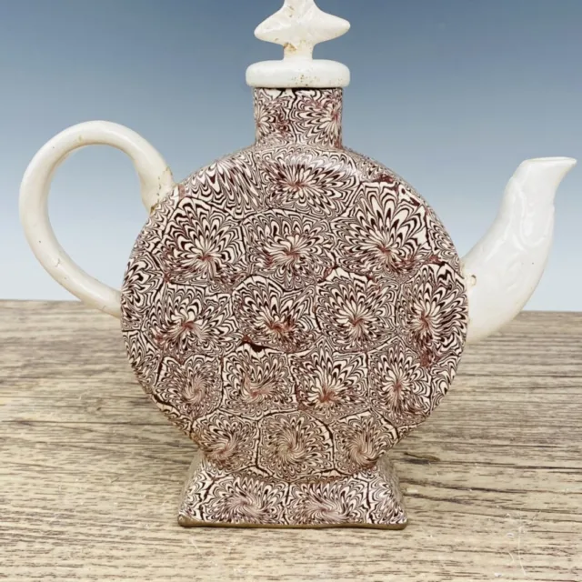 8.7" China Old Antique Porcelain Marbled ware dynasty White glaze pattern Teapot
