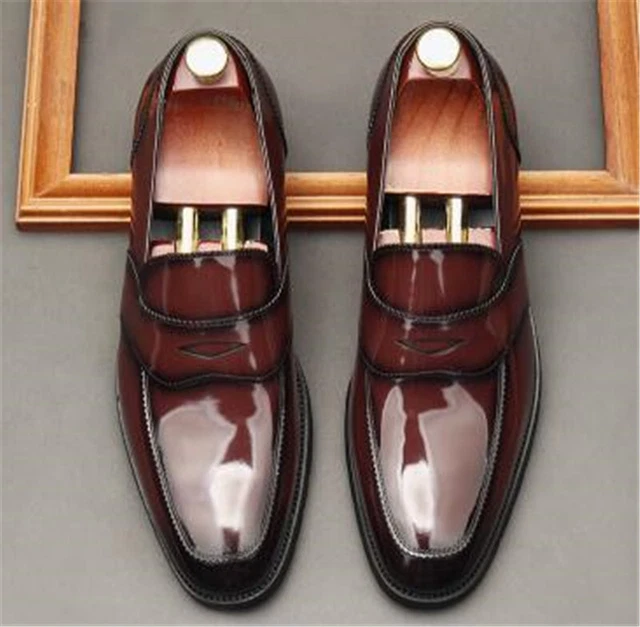 Mens Genuine Patent Leather Dress Shoes Slip On Fit Wedding Party Formal Fashion