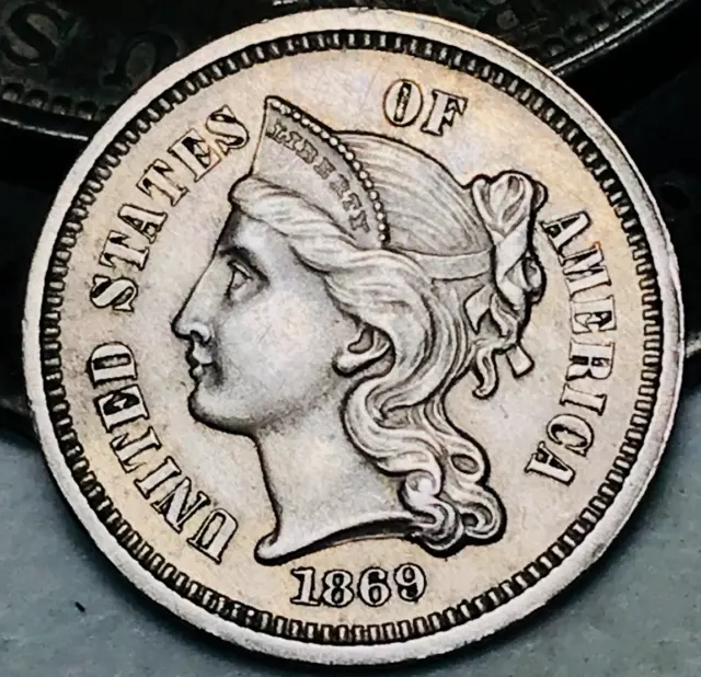 1869 Three Cent Nickel Piece 3C HIGH GRADE Choice US Type Coin CC21313