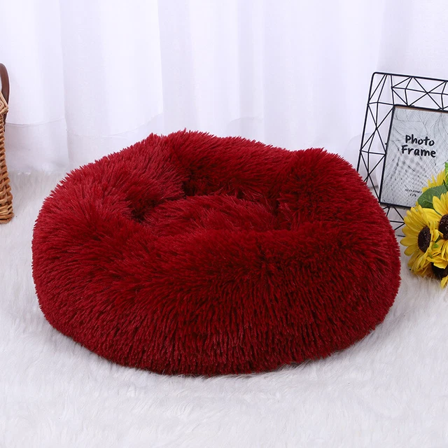 NEW Donut Plush Pet Dog Cat Bed Fluffy Soft Warm Calm Bed Sleeping Kennel Nest 9