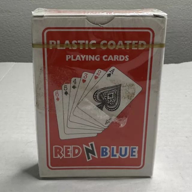 Red N Blue Plastic Coated Playing Cards Red Sealed Deck NOS