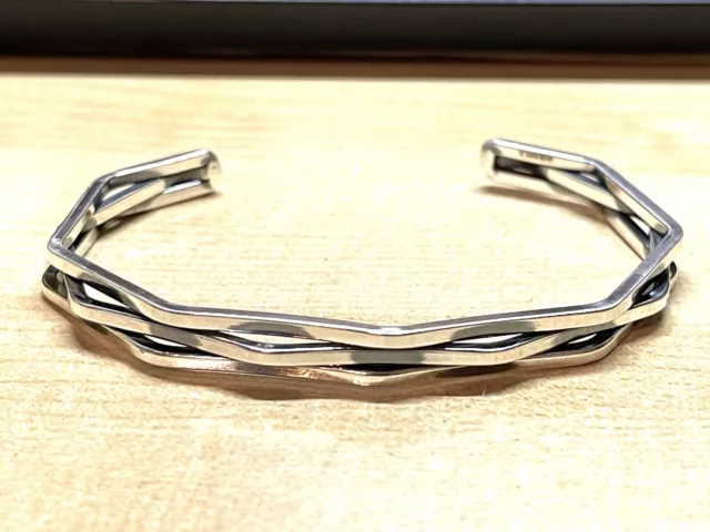 Solid Sterling Silver Mens Unique Wave Slim Torque Bangle Cuff Bracelet