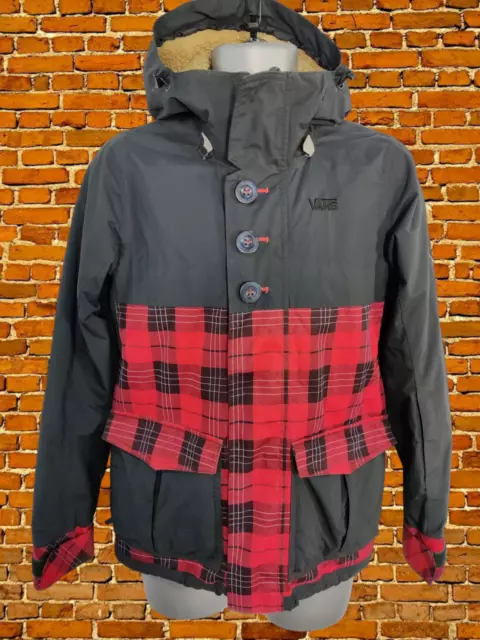 Womens Vans Red Black Check Padded Ski Jacket Snow Coat Size Xsmall Xs Winter