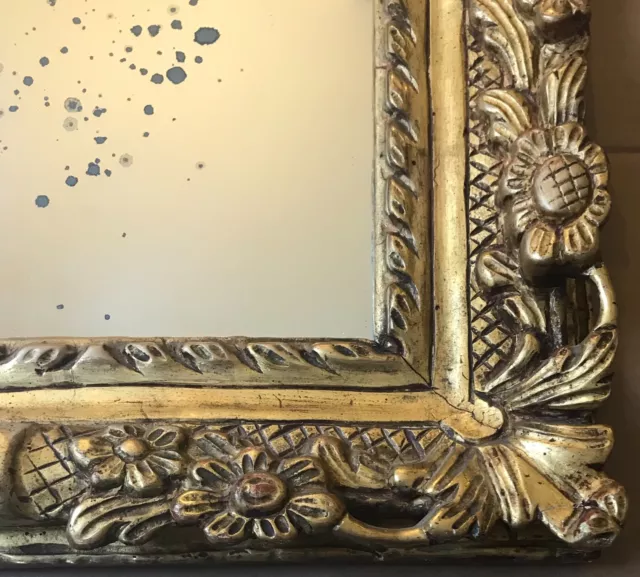 Rare Cadre Miroir Régence Fronton Sculpté Bois Feuille D’or Antic French Frame 3