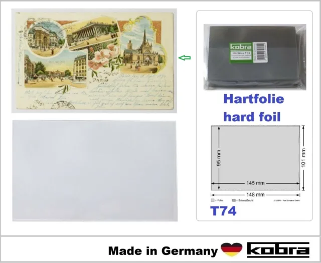 Postkartenhüllen-Hartfolie-Kobra-T74-100-Stück Old Format 95x145 mm