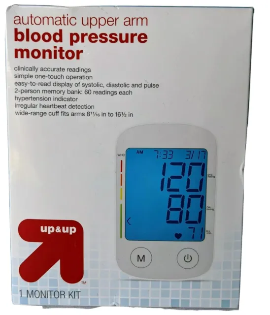 Monitor automático de presión arterial en la parte superior del brazo pantalla digital arriba y arriba salud del corazón