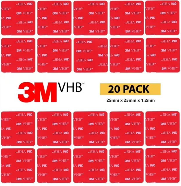 3M Double Sided VHB Self Adhesive Pads GoPro, Dashcam, Nextbase 25mmx25mm Qtyx20