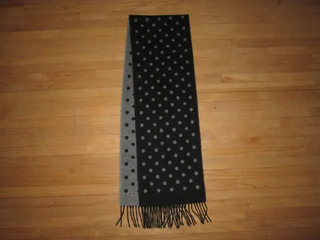 CHARTER CLUB LUXURY 100% Cashmere Gray Black Polka Dot Fringed Scarf ~ 59 x 9.5