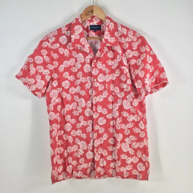 Reserve mens button up shirt size M red floral short sleeve collar cotton 072133
