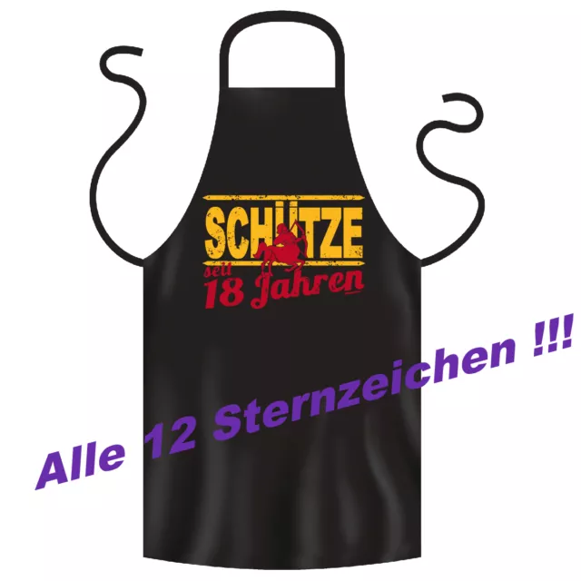 Geschenk zum 18.Geburtstag Grillschürze Fun Kochschürze Sternzeichen 18 Jahre