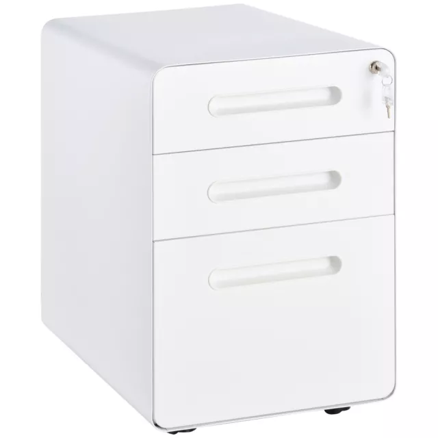 Vinsetto 3 Drawer Modern Steel Filing Cabinet w/ 4 Wheels Lock Pencil Box White