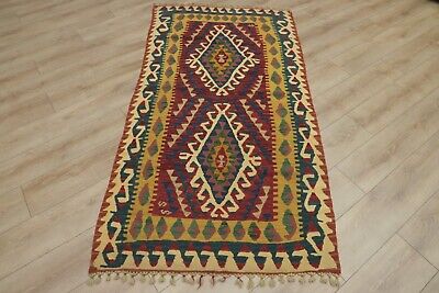 Vintage Anatolian Hand Knotted Kilim Area Rug Tribal Ethnic Turkish Carpet 3x7ft