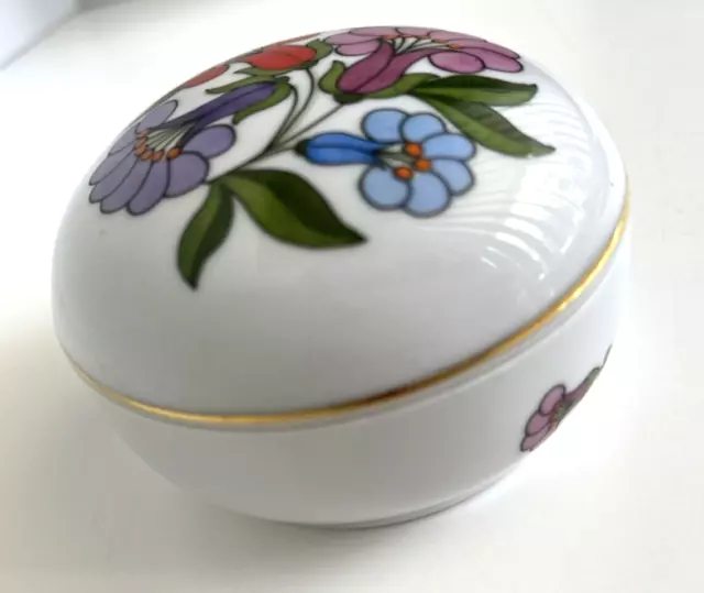 Hungary Kalocsa Trinket Box Hand Painted Porcelain Flowers