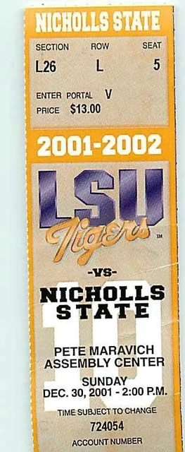 Ticket College Basketball Nicholls State 2001 - 02  12.30 - LSU Tigers
