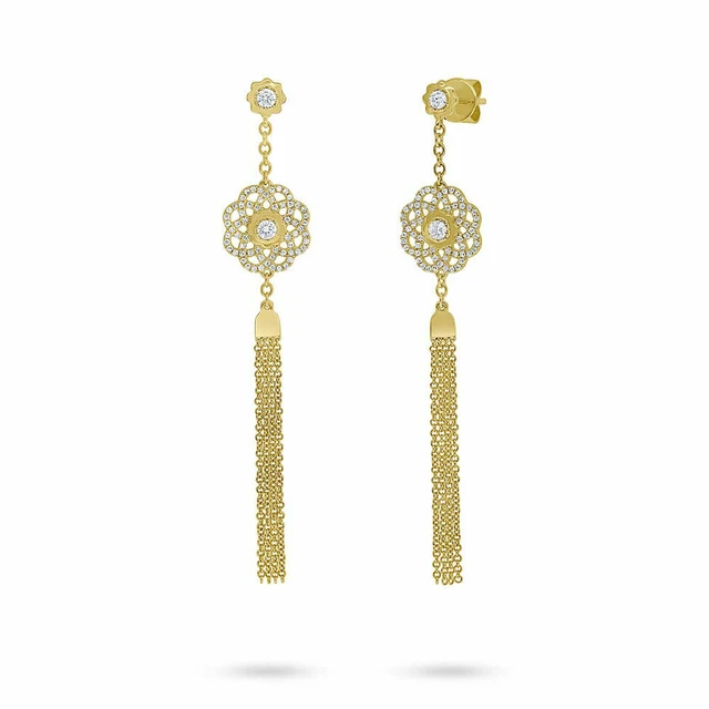 Boucles D'oreilles Goutte En Moissanite 2.50 Ct - Or Jaune 14k Massif, Fait Main